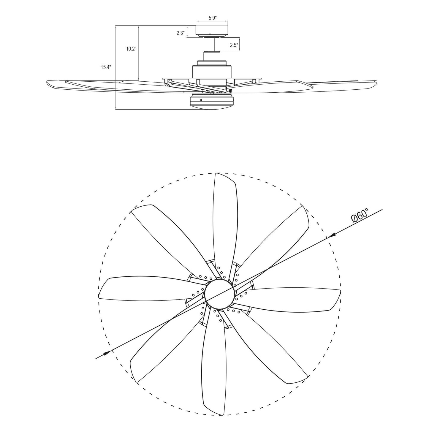 60" Antone Industrial DC Motor Downrod Mount Reversible Ceiling Fan with Lighting and Remote Control - ParrotUncle
