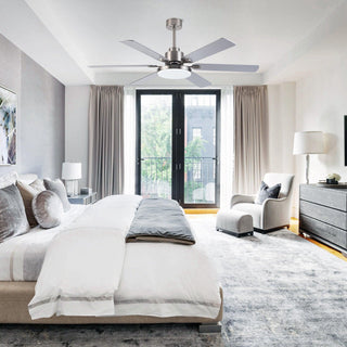 60" Lucknow Modern Satin Nickel DC Motor Downrod Mount Reversible Ceiling Fan with Lighting and Remote Control - ParrotUncle