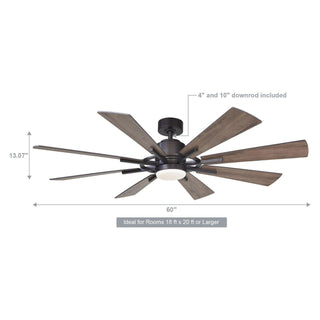 60" Oretha Windmill Modern DC Motor Downrod Mount Reversible Ceiling Fan with Lighting and Remote Control - ParrotUncle
