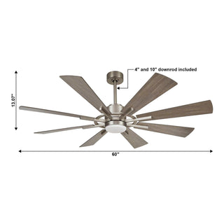 60" Oretha Windmill Modern DC Motor Downrod Mount Reversible Ceiling Fan with Lighting and Remote Control - ParrotUncle