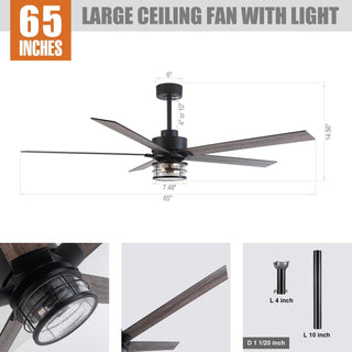 65" Modern DC Motor Downrod Mount Reversible Ceiling Fan with Lighting and Remote Control - ParrotUncle