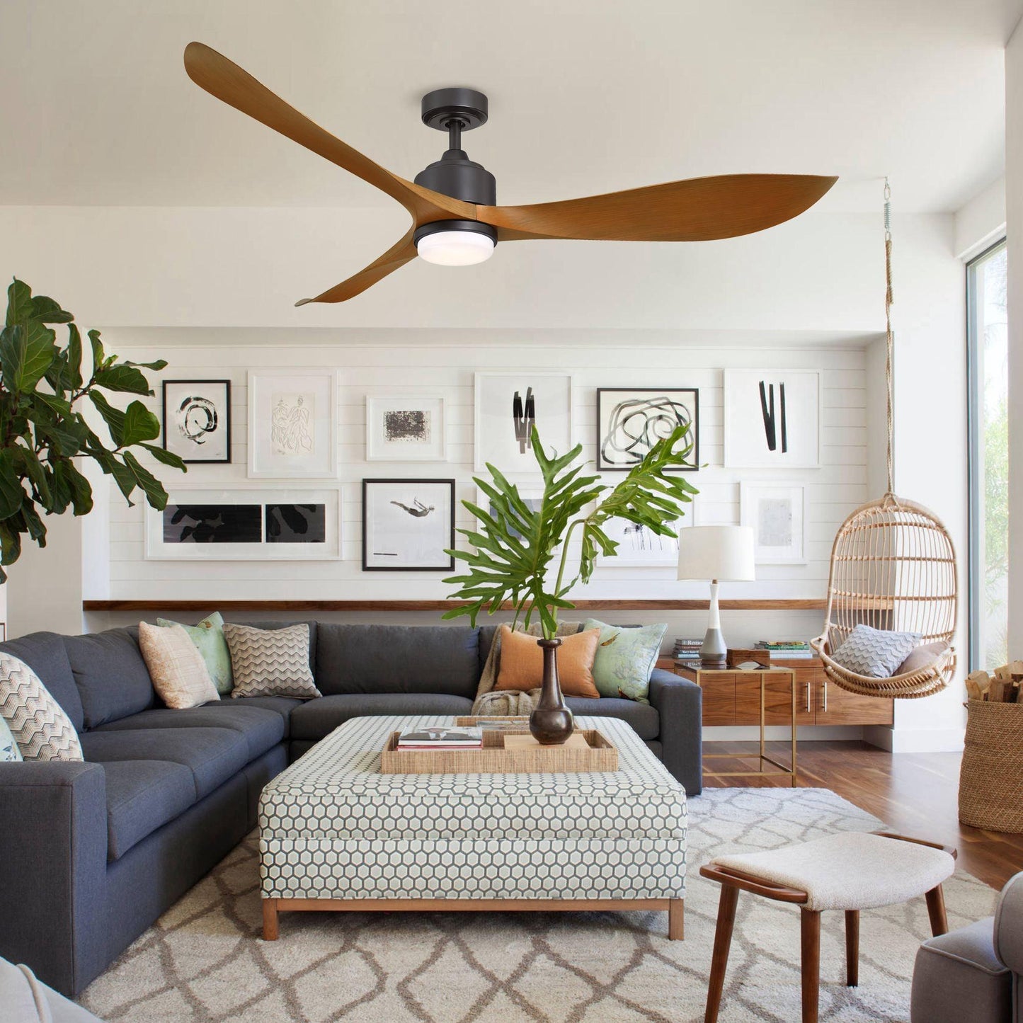 66" Misael Propeller Modern DC Motor Downrod Mount Reversible Ceiling Fan with LED Lighting and Remote Control - ParrotUncle