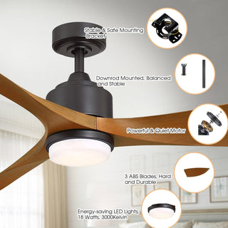 66" Misael Propeller Modern DC Motor Downrod Mount Reversible Ceiling Fan with LED Lighting and Remote Control - ParrotUncle