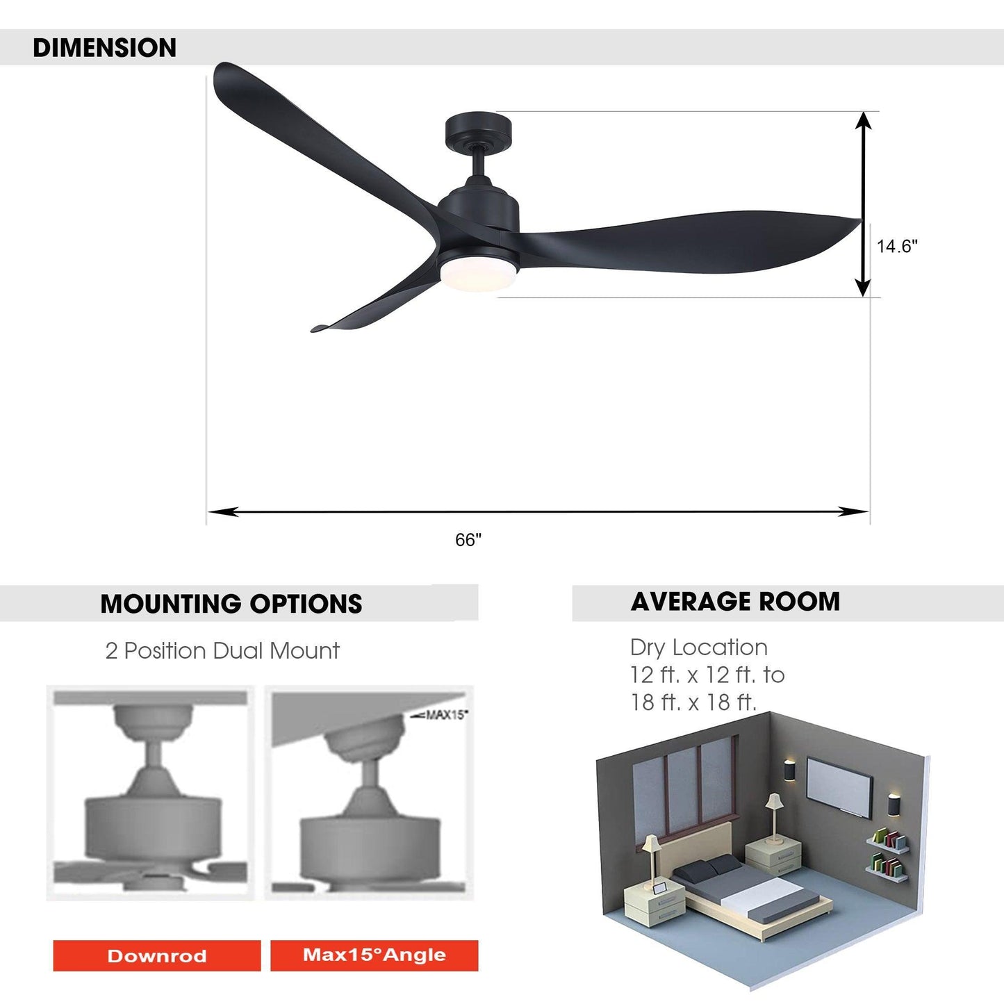 66" Misael Propeller Modern DC Motor Downrod Mount Reversible Ceiling Fan with LED Lighting and Remote Control - ParrotUncle