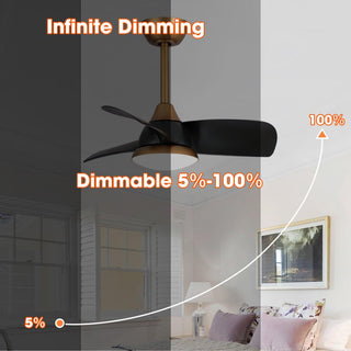 28" Modern Black DC Motor Downrod Mount Reversible Ceiling Fan with LED Lighting and Remote Control