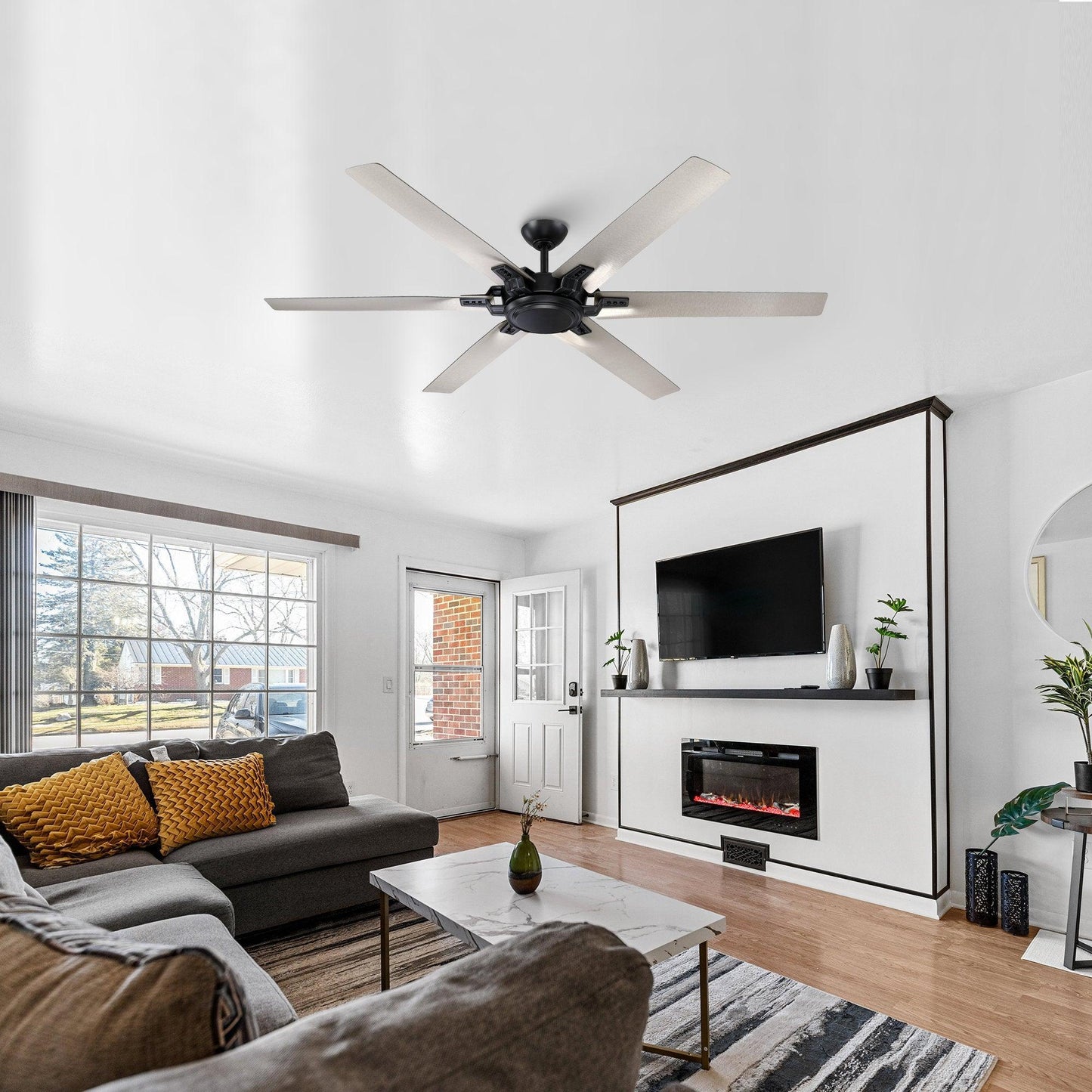70" Madhya Pradesh Industrial DC Motor Downrod Mount Ceiling Fan with Remote Control - ParrotUncle