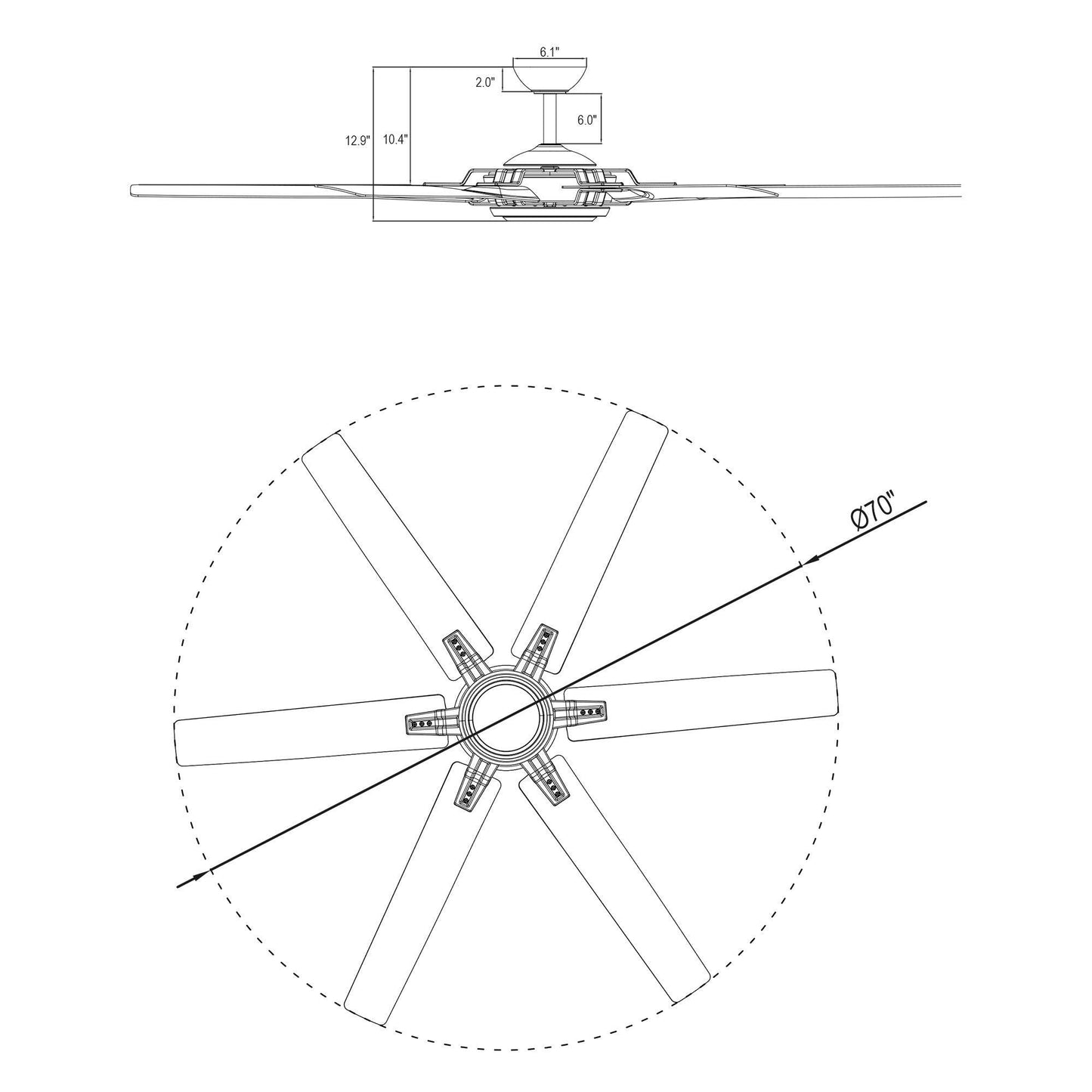 70" Madhya Pradesh Industrial DC Motor Downrod Mount Ceiling Fan with Remote Control - ParrotUncle