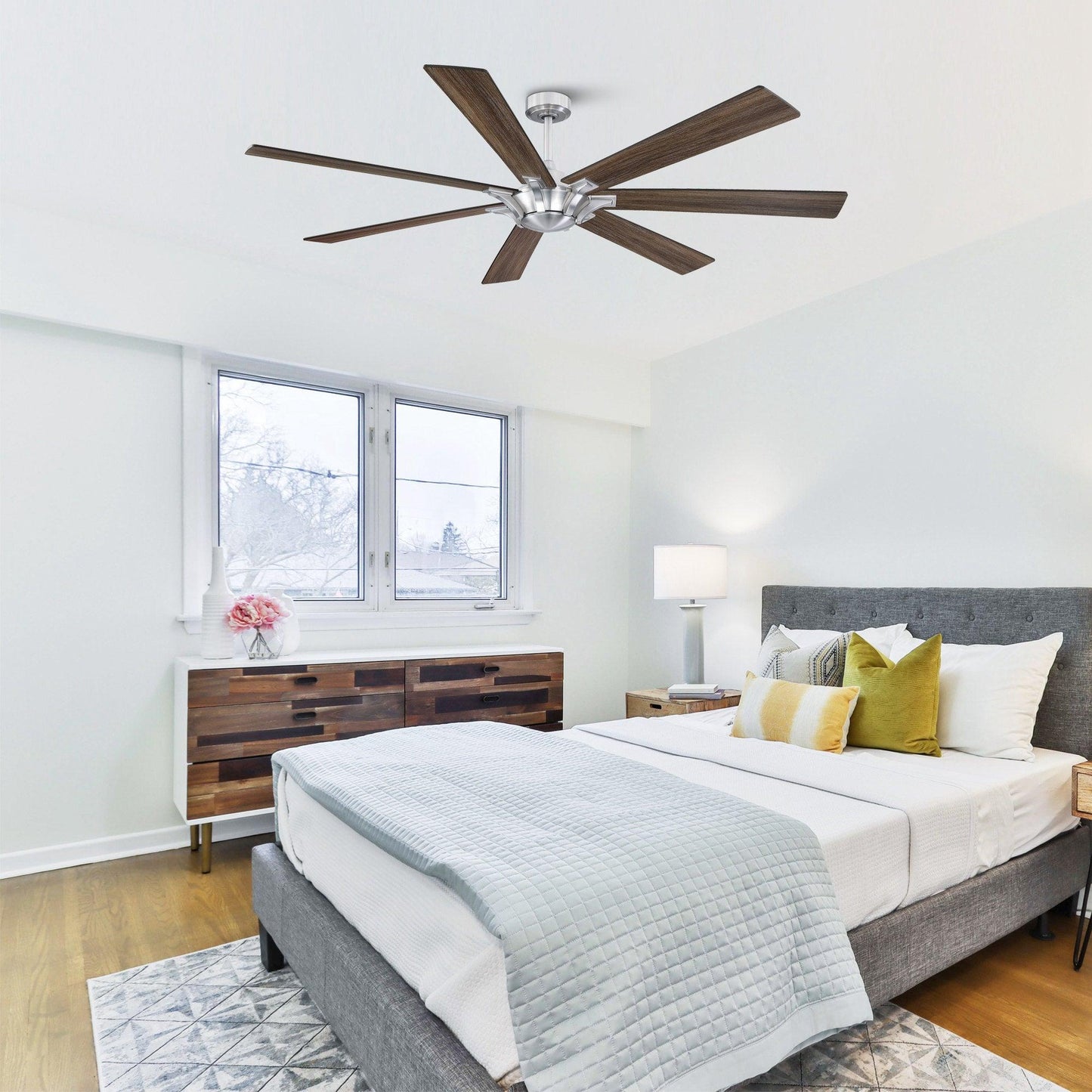 72" Modern DC Motor Brushed Nickel Downrod Mount Reversible Ceiling Fan with Remote Control - ParrotUncle