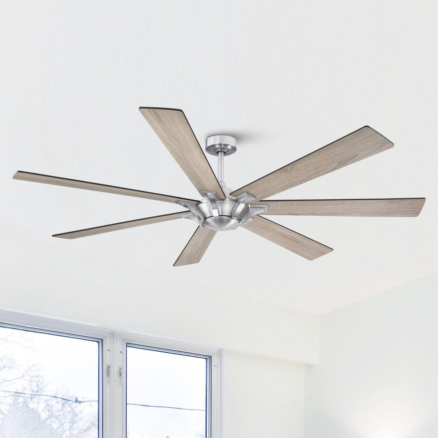 72" Modern DC Motor Brushed Nickel Downrod Mount Reversible Ceiling Fan with Remote Control - ParrotUncle