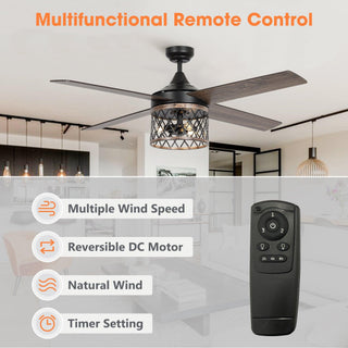 52" Mirelle Farmhouse Downrod Mount Reversible Ceiling Fan with Lighting and Remote Control
