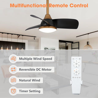 28" Modern Black DC Motor Downrod Mount Reversible Ceiling Fan with LED Lighting and Remote Control