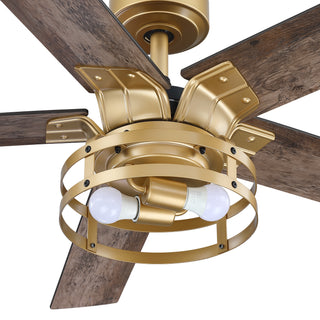 52" Prayag Industrial Golden Downrod Mount Reversible Ceiling Fan with Lighting and Remote Control