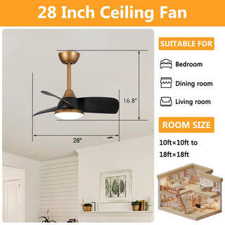 28" Modern Black DC Motor Downrod Mount Reversible Ceiling Fan with LED Lighting and Remote Control