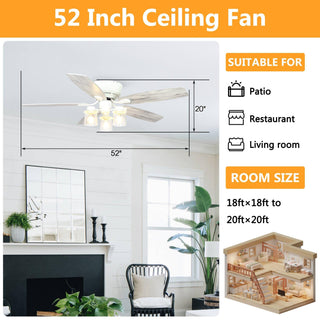 52" Traditional Flush Mount Reversible Ceiling Fan with Lighting and Remote Control