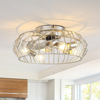 20 Inch Silver Flush Mount Ceiling Fan with Light APP and Remote Control