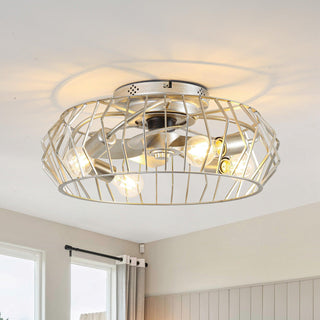 20 Inch Silver Flush Mount Ceiling Fan with Light APP and Remote Control