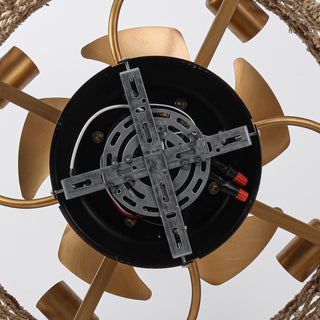 18 Inch Golden Farmhouse Rattan Flush Mount Ceiling Fan with Light APP and Remote Control