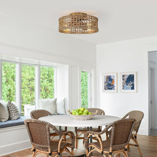 18 Inch Golden Farmhouse Rattan Flush Mount Ceiling Fan with Light APP and Remote Control