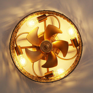 18 Inch Golden Farmhouse Rattan Flush Mount Ceiling Fan with Light APP and Remote Control