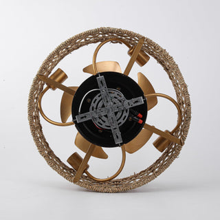 18 Inch Golden Farmhouse Rattan Flush Mount Ceiling Fan with Light APP and Remote Control