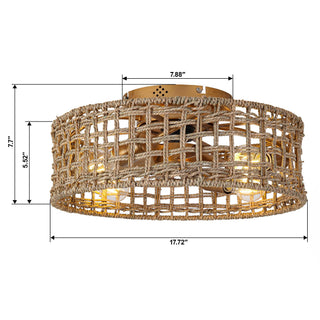 18 Inch Golden Farmhouse Rattan Flush Mount Ceiling Fan with Light APP and Remote Control