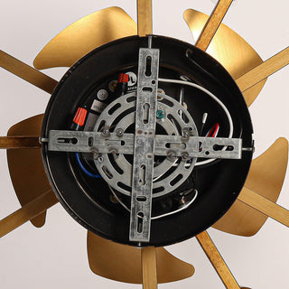 21 Inch Golden Flower-shape Farmhouse Rattan Flush Mount Ceiling Fan with Light APP and Remote Control