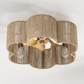 21 Inch Golden Flower-shape Farmhouse Rattan Flush Mount Ceiling Fan with Light APP and Remote Control