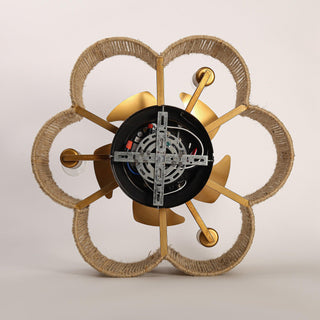 21 Inch Golden Flower-shape Farmhouse Rattan Flush Mount Ceiling Fan with Light APP and Remote Control