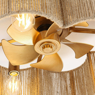 21 Inch Golden Flower-shape Farmhouse Rattan Flush Mount Ceiling Fan with Light APP and Remote Control