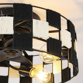 18 Inch Black Industrial Flush Mount Ceiling Fan with Light APP and Remote Control