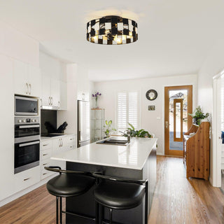 18 Inch Black Industrial Flush Mount Ceiling Fan with Light APP and Remote Control