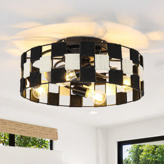 18 Inch Black Industrial Flush Mount Ceiling Fan with Light APP and Remote Control