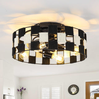 18 Inch Black Industrial Flush Mount Ceiling Fan with Light APP and Remote Control