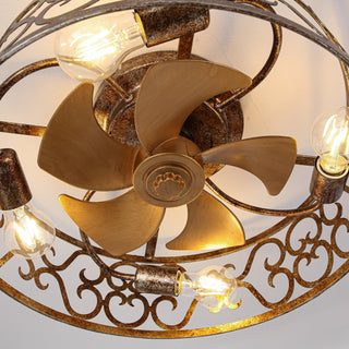 18 Inch Golden Industrial Flush Mount Ceiling Fan with Light APP and Remote Control