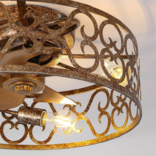 18 Inch Golden Industrial Flush Mount Ceiling Fan with Light APP and Remote Control