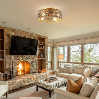 18 Inch Golden Industrial Flush Mount Ceiling Fan with Light APP and Remote Control