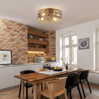 18 Inch Golden Industrial Flush Mount Ceiling Fan with Light APP and Remote Control