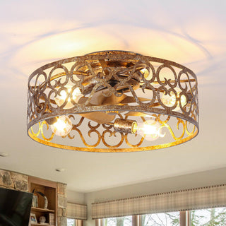 18 Inch Golden Industrial Flush Mount Ceiling Fan with Light APP and Remote Control