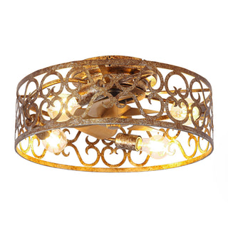 18 Inch Golden Industrial Flush Mount Ceiling Fan with Light APP and Remote Control