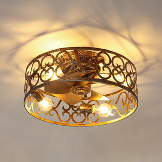 18 Inch Golden Industrial Flush Mount Ceiling Fan with Light APP and Remote Control