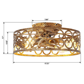 18 Inch Golden Industrial Flush Mount Ceiling Fan with Light APP and Remote Control