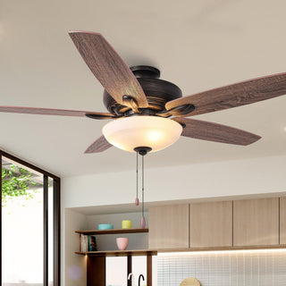 52" Traditional Pull Chain 5 Blades Downrod Flush Mount AC Motor Large Ceiling Fan with Light