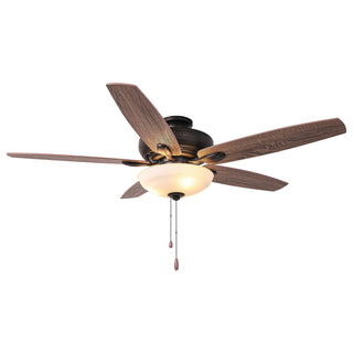 52" Traditional Pull Chain 5 Blades Downrod Flush Mount AC Motor Large Ceiling Fan with Light