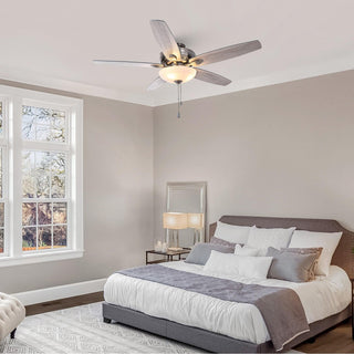 52" Traditional Pull Chain 5 Blades Downrod Flush Mount AC Motor Large Ceiling Fan with Light