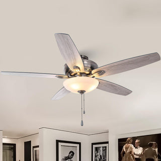 52" Traditional Pull Chain 5 Blades Downrod Flush Mount AC Motor Large Ceiling Fan with Light