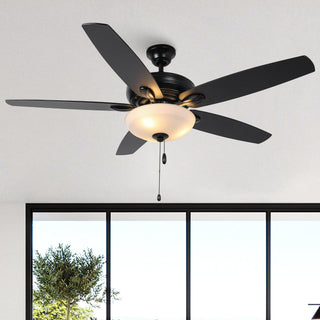 52" Traditional Pull Chain 5 Blades Downrod Flush Mount AC Motor Large Ceiling Fan with Light