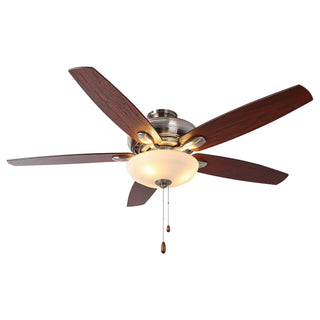 52" Traditional Pull Chain 5 Blades Downrod Flush Mount AC Motor Large Ceiling Fan with Light