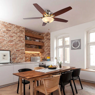 52" Traditional Pull Chain 5 Blades Downrod Flush Mount AC Motor Large Ceiling Fan with Light