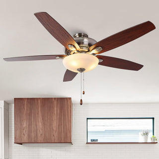 52" Traditional Pull Chain 5 Blades Downrod Flush Mount AC Motor Large Ceiling Fan with Light