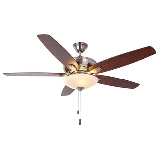 52" Traditional Pull Chain 5 Blades Downrod Flush Mount AC Motor Large Ceiling Fan with Light